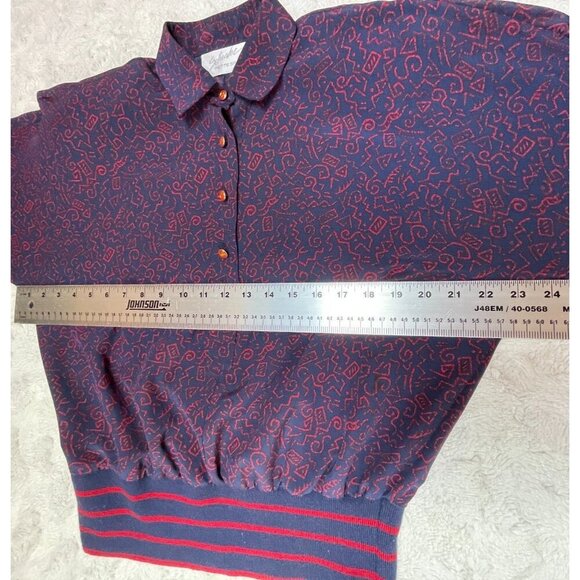 Vintage Schrader Sport Petite Womens Wool Rib Trim Sweater Top 6P Purple Printed - Picture 4 of 10